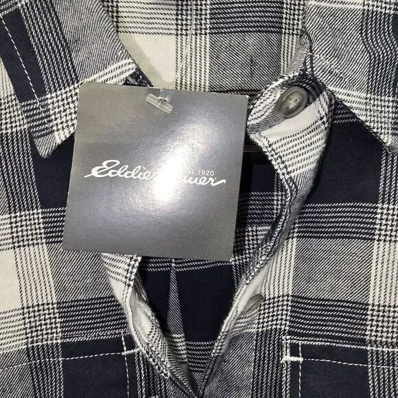 Eddie Bauer Men's XS Blue WR Field Flannel LS Tunic Gravel NWT Retail $55 (C36) - Picture 6 of 9